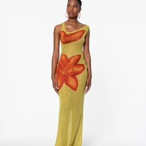 Hanifa Yellow One Shoulder Sheath Maxi Dress